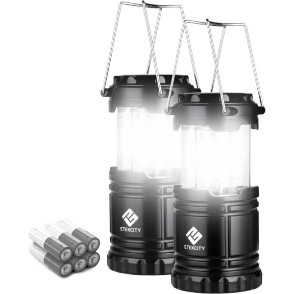 Etekcity Lantern Camping Essentials  Led Flashlight for Power Outages Battery Operated Lights for Emergency Supplies Survival Kit and Gear for Hurricane 2 Pack BlackCamping Lantern