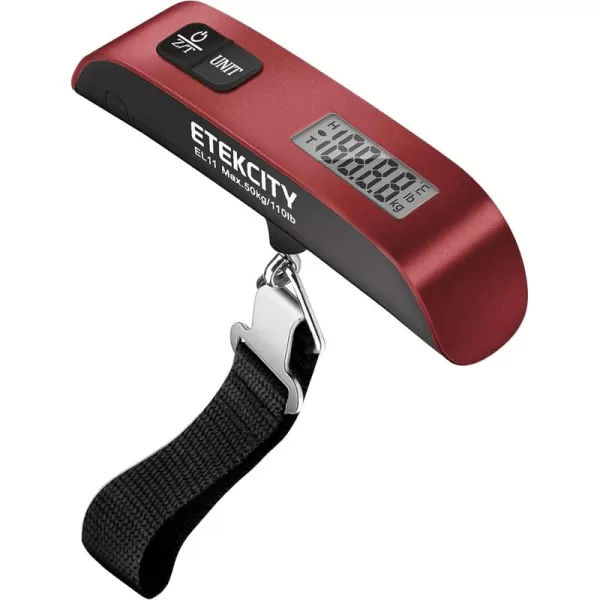 Etekcity Luggage Scale Suitcase Weight Scale with Hook for Travel Essentials Digital Portable Hand Hanging Weigher for Bag Tags 110 Pounds Heavy Duty Battery IncludedClaret Red
