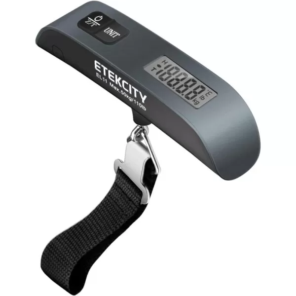 Etekcity Luggage Scale Suitcase Weight Scale with Hook for Travel Essentials Digital Portable Hand Hanging Weigher for Bag Tags 110 Pounds Heavy Duty Battery IncludedCharcoal Gray