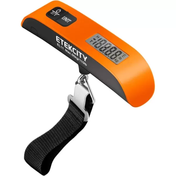 Etekcity Luggage Scale Suitcase Weight Scale with Hook for Travel Essentials Digital Portable Hand Hanging Weigher for Bag Tags 110 Pounds Heavy Duty Battery IncludedBright Orange