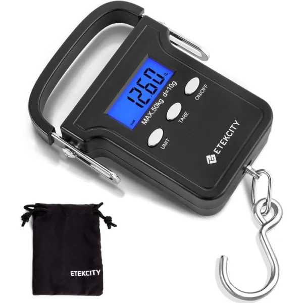 Etekcity Luggage Scale Suitcase Weight Scale with Hook for Travel Essentials Digital Portable Hand Hanging Weigher for Bag Tags 110 Pounds Heavy Duty Battery IncludedDark Black