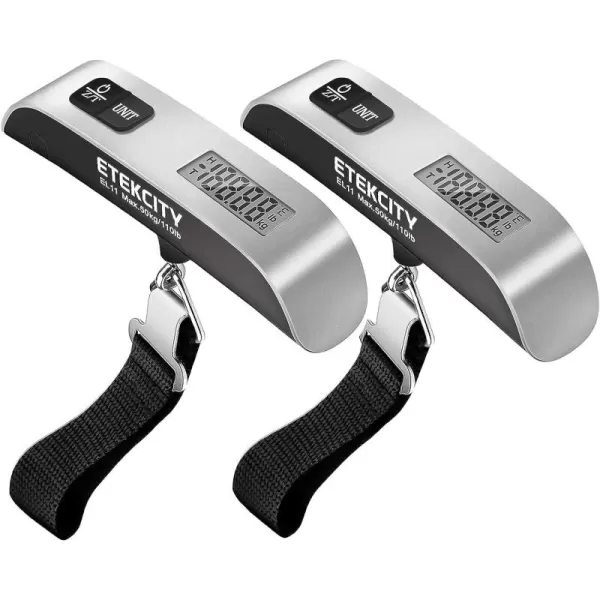 Etekcity Luggage Scale Suitcase Weight Scale with Hook for Travel Essentials Digital Portable Hand Hanging Weigher for Bag Tags 110 Pounds Heavy Duty Battery IncludedSilver