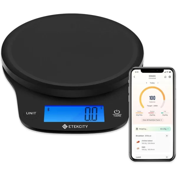 Etekcity Nutrition Smart Food Kitchen Scale Digital Ounces and Grams for Cooking Baking Meal Prep Dieting and Weight Loss 11 PoundsBluetooth 304 Stainless SteelBlack