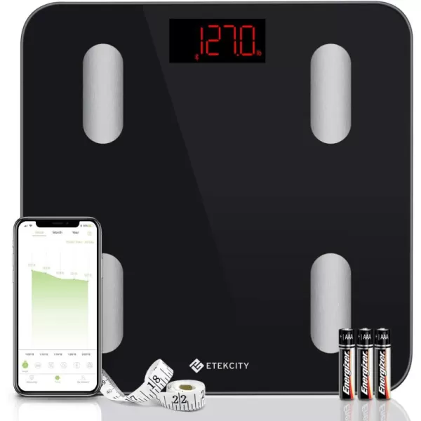 Etekcity Smart Scale for Body Weight and Fat Percentage Digital Bathroom Accurate Weighing Machine for Peoples BMI Muscle Bluetooth Electronic Body Composition Monitor Syncs with App 400lb WhiteClassicBlack