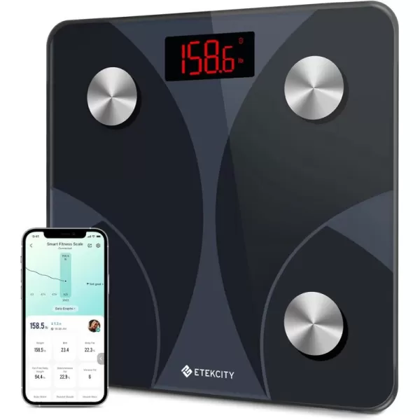 Etekcity Smart Scale for Body Weight and Fat Percentage Digital Bathroom Accurate Weighing Machine for Peoples BMI Muscle Bluetooth Electronic Body Composition Monitor Syncs with App 400lb WhiteSmartBlack