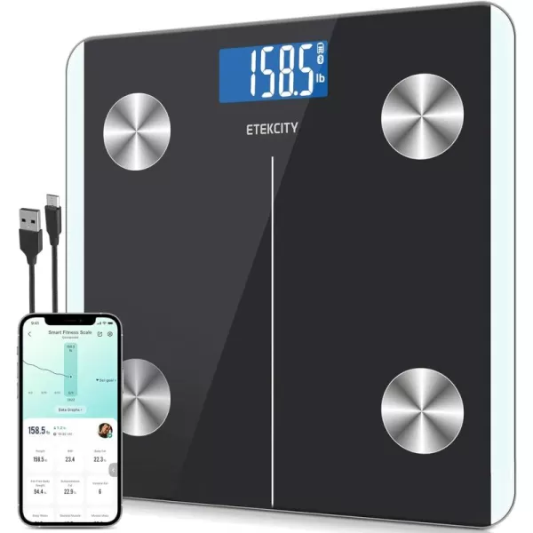 Etekcity Smart Scale for Body Weight and Fat Percentage Digital Bathroom Accurate Weighing Machine for Peoples BMI Muscle Bluetooth Electronic Body Composition Monitor Syncs with App 400lb WhiteBlack