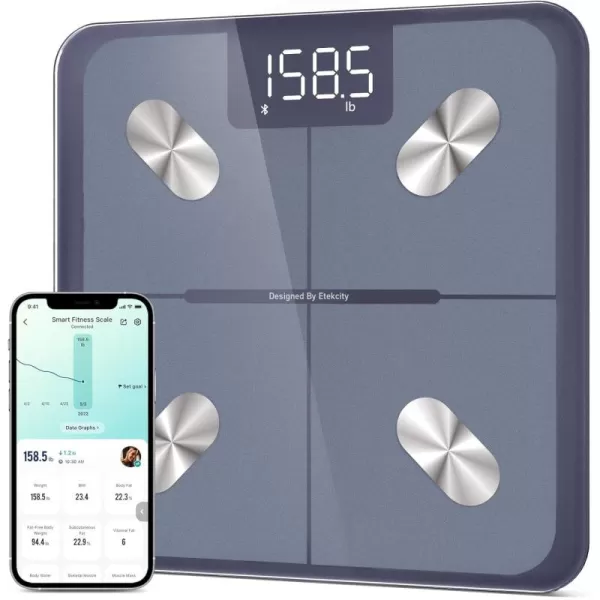 Etekcity Smart Scale for Body Weight and Fat Percentage Digital Bathroom Accurate Weighing Machine for Peoples BMI Muscle Bluetooth Electronic Body Composition Monitor Syncs with App 400lb WhiteBlue