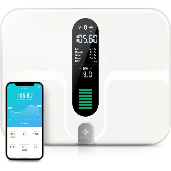 Etekcity Smart WiFi Body Fat Scale Accurate Digital Bathroom Scales for Body Weight BMI Water Rich Display ExtraLarge Platform Rechargeable Body Composition Machine 400 lb