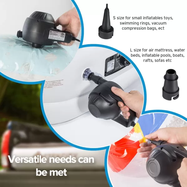 Etekcity Air Pump for Inflatables Portable Electric Air Mattress Pump QuickFill Perfect InflatorDeflator Pump for Couch Pool Floats Blow up Pool Raft Bed Boat Toy with Nozzles 110120V BlackDark Black