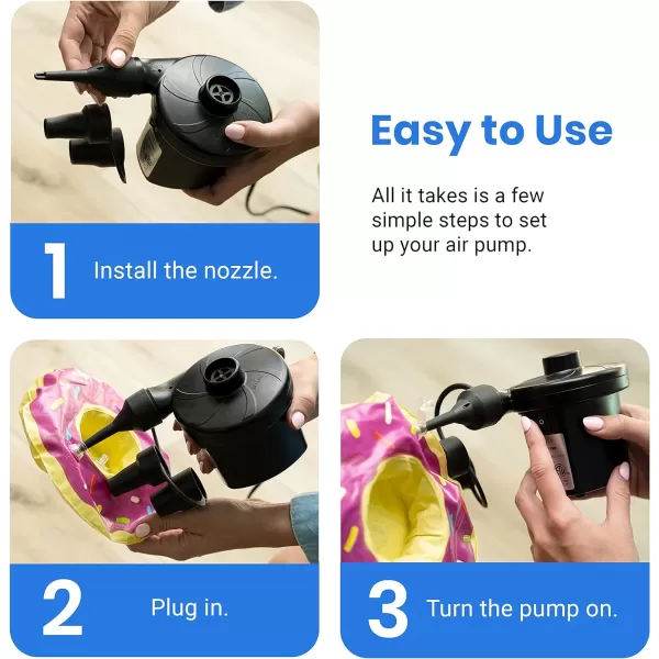 Etekcity Air Pump for Inflatables Portable Electric Air Mattress Pump QuickFill Perfect InflatorDeflator Pump for Couch Pool Floats Blow up Pool Raft Bed Boat Toy with Nozzles 110120V BlackBlack