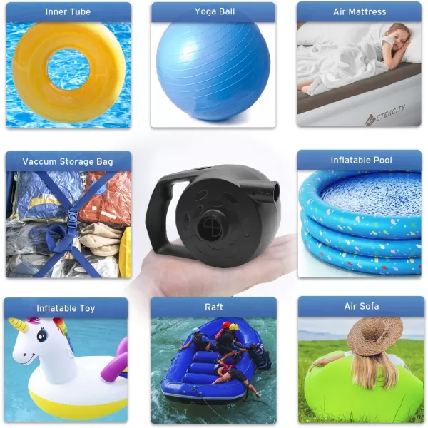 Etekcity Air Pump for Inflatables Portable Electric Air Mattress Pump QuickFill Perfect InflatorDeflator Pump for Couch Pool Floats Blow up Pool Raft Bed Boat Toy with Nozzles 110120V BlackDark Black