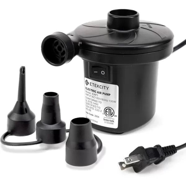 Etekcity Air Pump for Inflatables Portable Electric Air Mattress Pump QuickFill Perfect InflatorDeflator Pump for Couch Pool Floats Blow up Pool Raft Bed Boat Toy with Nozzles 110120V BlackBlack