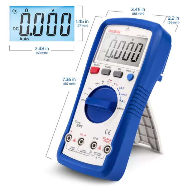 Etekcity Digital Clamp Meter Multimeter AC Current and ACDC Voltage Tester with Amp Volt Ohm Continuity Diode and Resistance Test AutoRanging Red MSRC600Pale Blue