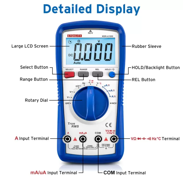 Etekcity Digital Clamp Meter Multimeter AC Current and ACDC Voltage Tester with Amp Volt Ohm Continuity Diode and Resistance Test AutoRanging Red MSRC600Pale Blue