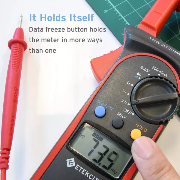Etekcity Digital Clamp Meter Multimeter AC Current and ACDC Voltage Tester with Amp Volt Ohm Continuity Diode and Resistance Test AutoRanging Red MSRC600Red