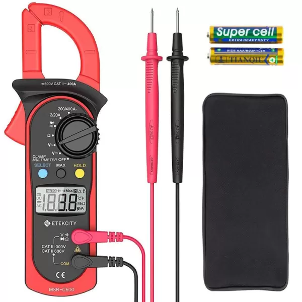 Etekcity Digital Clamp Meter Multimeter AC Current and ACDC Voltage Tester with Amp Volt Ohm Continuity Diode and Resistance Test AutoRanging Red MSRC600Red