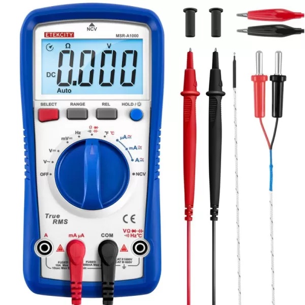 Etekcity Digital Clamp Meter Multimeter AC Current and ACDC Voltage Tester with Amp Volt Ohm Continuity Diode and Resistance Test AutoRanging Red MSRC600Pale Blue