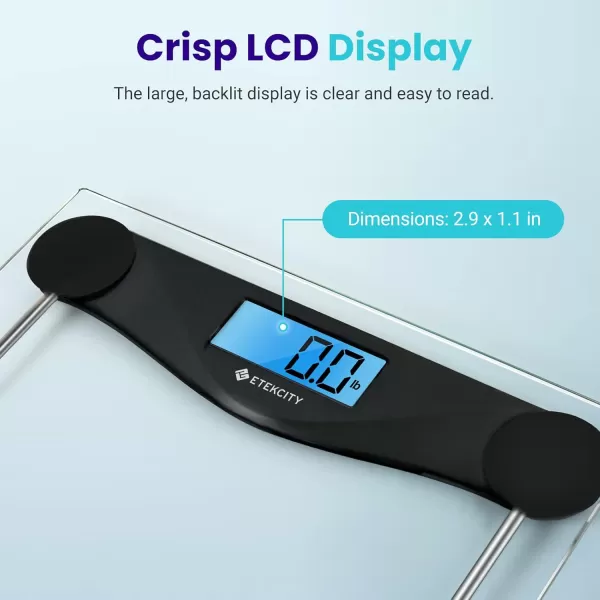 Etekcity Digital Body Weight Bathroom Scale Large Blue LCD Backlight Display High Precision Measurements 6mm Tempered Glass 400 Pounds Black