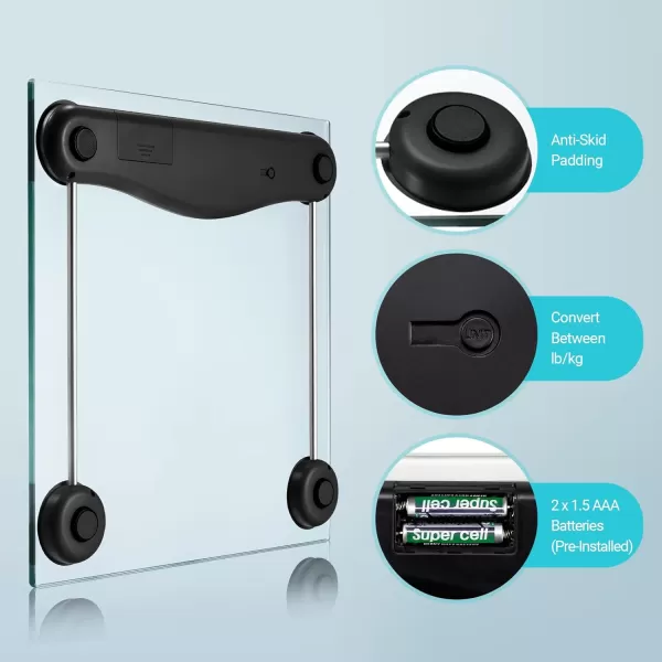 Etekcity Digital Body Weight Bathroom Scale Large Blue LCD Backlight Display High Precision Measurements 6mm Tempered Glass 400 Pounds Black