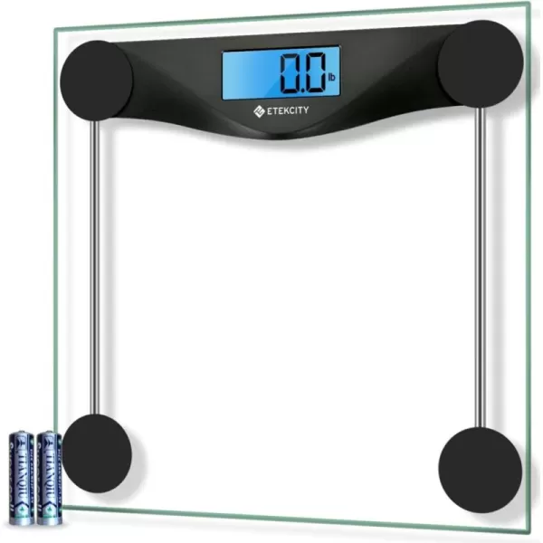 Etekcity Digital Body Weight Bathroom Scale Large Blue LCD Backlight Display High Precision Measurements 6mm Tempered Glass 400 Pounds Black