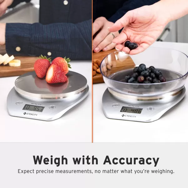 Etekcity Food Kitchen Scale Bowl Digital Ounces and Grams for Cooking Baking Meal Prep Dieting and Weight Loss 11lb5kg Silver