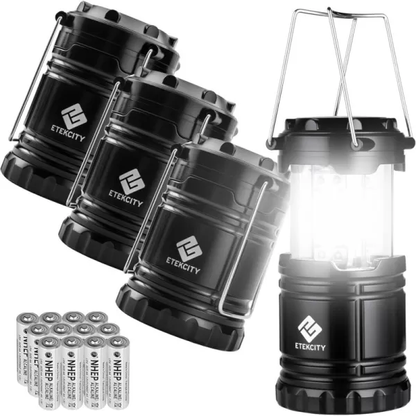 Etekcity Camping Lanterns for Power Outages 4 Pack Flashlight for Camping Essentials Emergency Led Battery Operated Lights Survival Kit and Gear for Hurricane Black