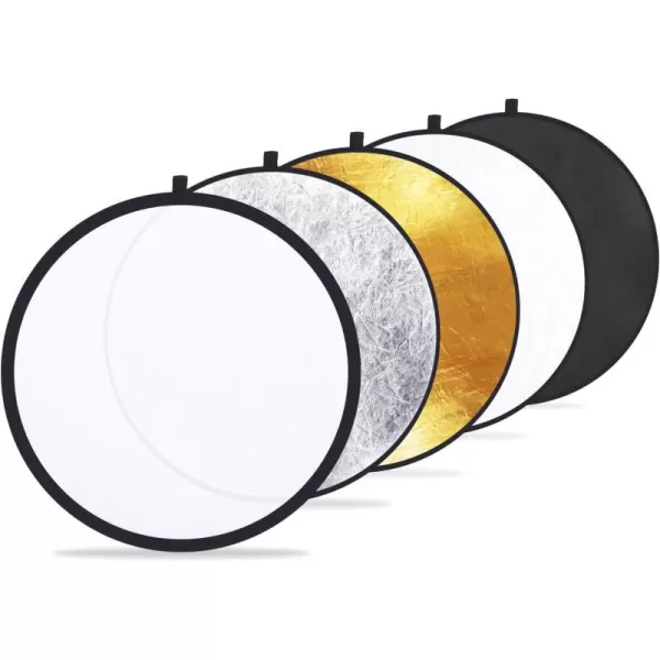 Etekcity Reflector Photography 43quot 110cm 5in1 Light Reflectors for Photography MultiDisc Photo Reflector Collapsible with Bag  Translucent Silver Gold White and Black24 Inch