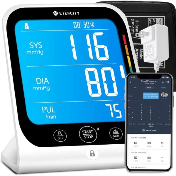 Etekcity Smart High Blood Pressure Monitor for Home Use FSA HSA Store Eligible Items Cuff for Standard to Large Arms Accurate Bluetooth BP Machine with Data Storage Home Medical Diagnostic Kit