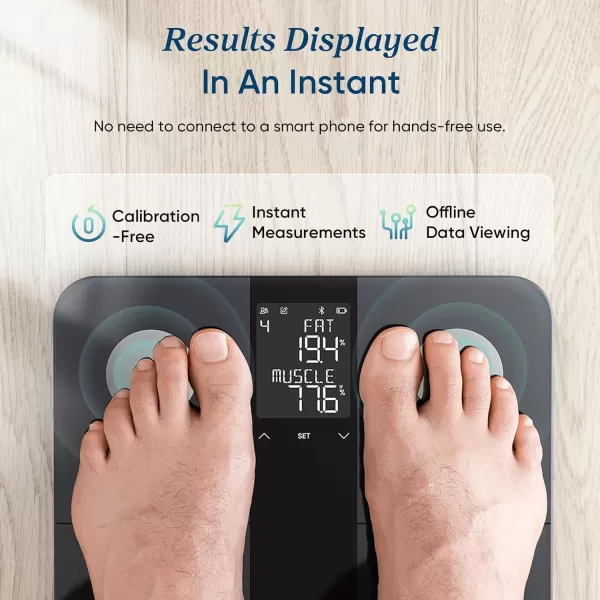 imageEtekcity Smart Scale for Body Weight Bathroom Digital Weighing Scale with BMI Body Fat Muscle Mass High Accuracy with 13 Measurements and Large Display Support Offline Mode and Apps ConnectionSmartBlack