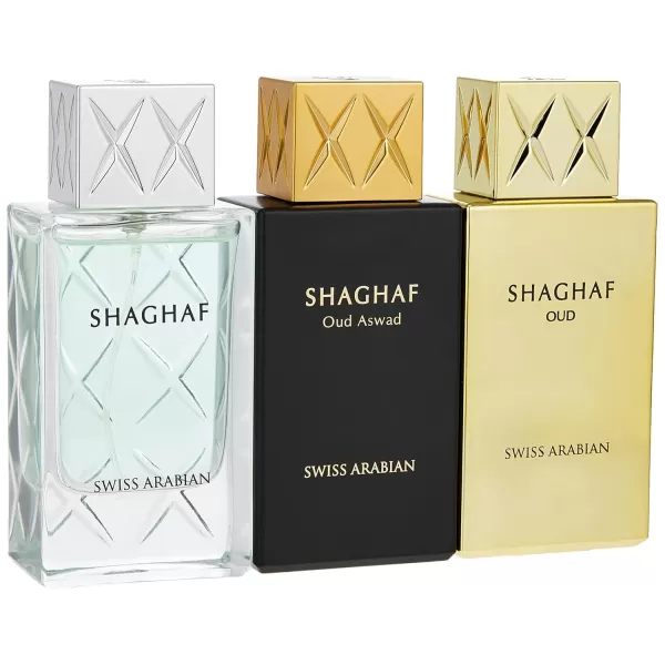 Swiss Arabian Shaghaf Collection  Unisex Fragrance Gift Set  Sensual and Warm Finish  Includes Shaghaf Oud Shaghaf Men and Shaghaf Oud Aswad  Luxurious Scents To Define You  3 Pc