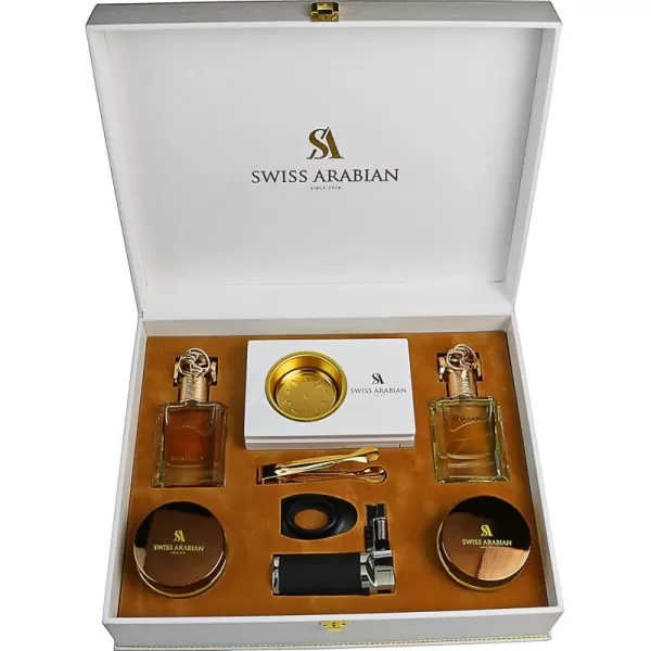 Swiss Arabian Swiss Arabian Exclusive Collection  Perfume Giftset for Him  Includes Dukhoon Al Haram Muattar Mumtaz Gharaam EDP Wajd EDP Mubkhara Torch and Tong  Sexy and Bold Scent  7 Pc