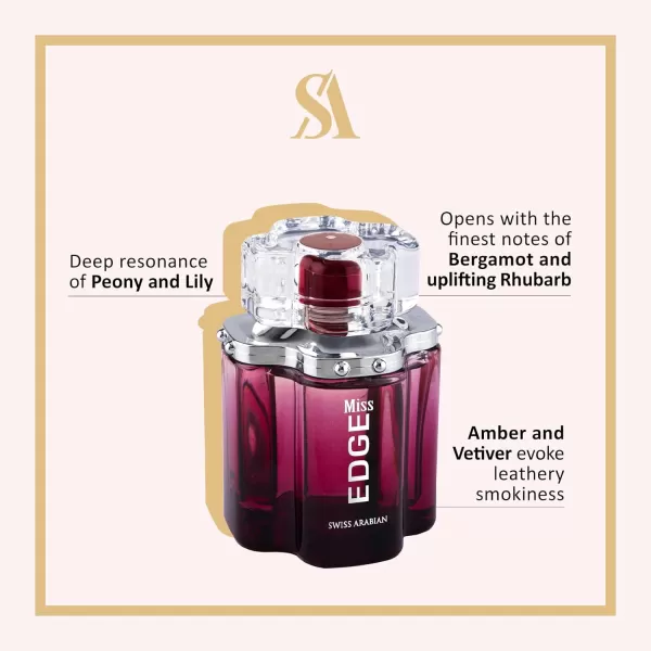 Swiss Arabian Miss EDGE  Luxury Products From Dubai  Long Lasting Addictive Personal EDP Spray Fragrance  Seductive Signature Aroma  34 Oz