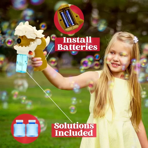 JOYIN 2 Bubble Gun for Kids Automatic Dinosaur Bubble Blower Toys with 2 Bubble Solution Fun Summer Outdoor Party Gift for 4 5 6 7 8 Years Old Toddlers Boys Girls