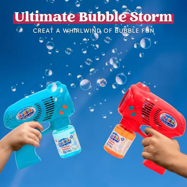 JOYIN 2 Bubble Guns with 2 Bottles Bubble Refill Solution Bubble Machine Gun for Kids Toddlers Bubble Blaster Party Favors Summer Outdoors Activity Wedding Easter Birthday GiftRedblue