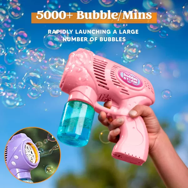 JOYIN 2 Bubble Guns with 2 Bottles Bubble Refill Solution Bubble Machine Gun for Kids Toddlers Bubble Blaster Party Favors Summer Outdoors Activity Wedding Easter Birthday GiftPinkpurple