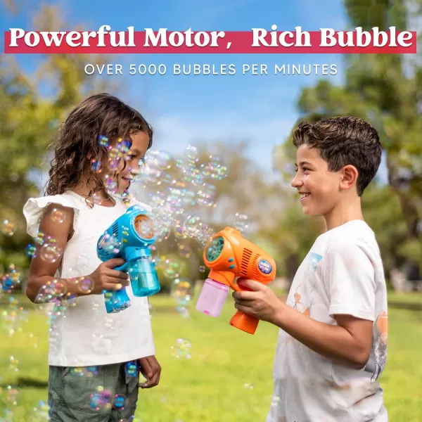 JOYIN 2 Bubble Guns with 2 Bottles Bubble Refill Solution Bubble Machine Gun for Kids Toddlers Bubble Blaster Party Favors Summer Outdoors Activity Wedding Easter Birthday GiftOrangeblue