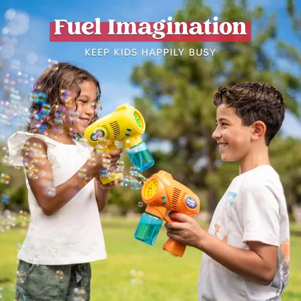 JOYIN 2 Bubble Guns with 2 Bottles Bubble Refill Solution Bubble Machine Gun for Kids Toddlers Bubble Blaster Party Favors Summer Outdoors Activity Wedding Easter Birthday GiftOrangeyellow