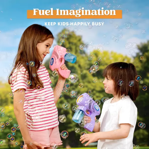 JOYIN 2 Bubble Guns with 2 Bottles Bubble Refill Solution Bubble Machine Gun for Kids Toddlers Bubble Blaster Party Favors Summer Outdoors Activity Wedding Easter Birthday GiftPinkpurple