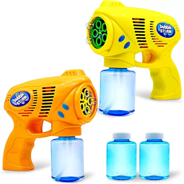JOYIN 2 Bubble Guns with 2 Bottles Bubble Refill Solution Bubble Machine Gun for Kids Toddlers Bubble Blaster Party Favors Summer Outdoors Activity Wedding Easter Birthday GiftOrangeyellow