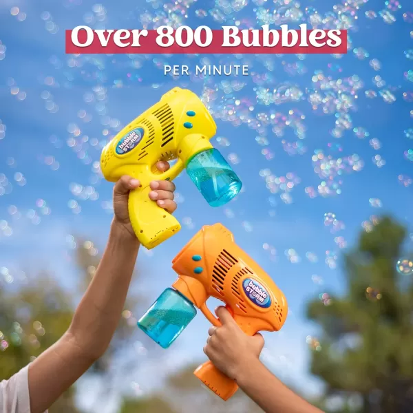 JOYIN 2 Bubble Guns with 2 Bottles Bubble Refill Solution Bubble Machine Gun for Kids Toddlers Bubble Blaster Party Favors Summer Outdoors Activity Wedding Easter Birthday GiftOrangeyellow