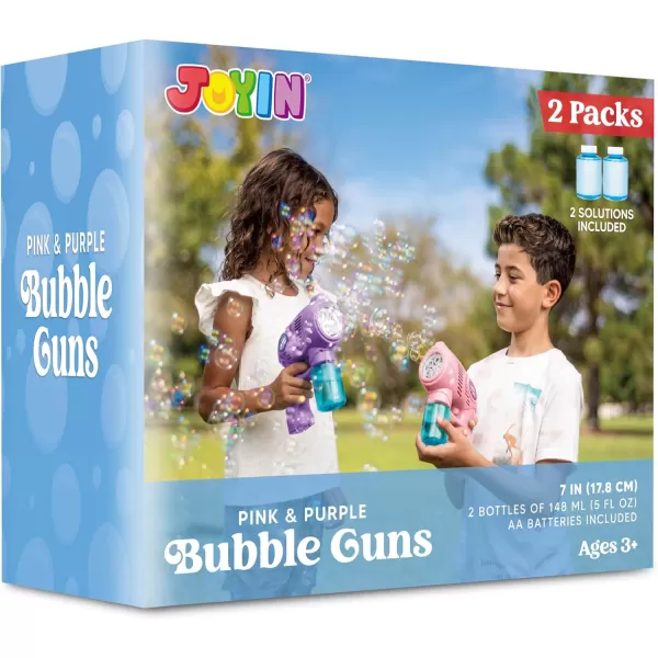 JOYIN 2 Bubble Guns with 2 Bottles Bubble Refill Solution Bubble Machine Gun for Kids Toddlers Bubble Blaster Party Favors Summer Outdoors Activity Wedding Easter Birthday GiftPinkpurple