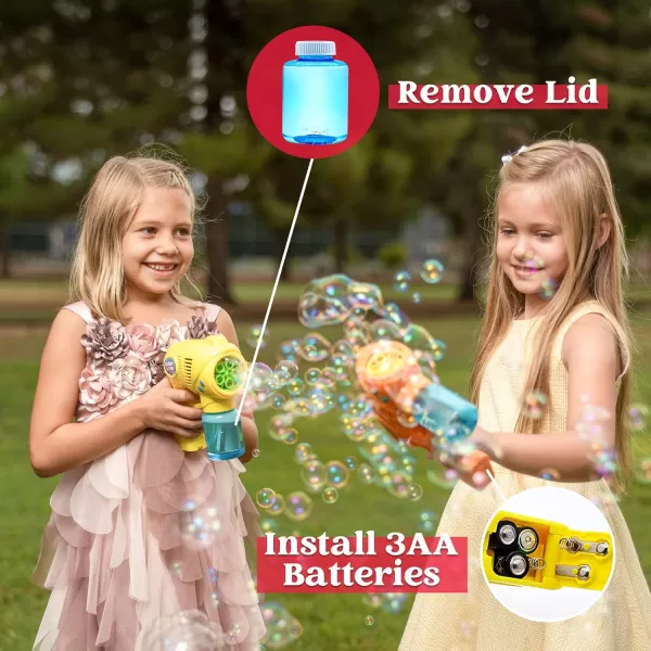JOYIN 2 Bubble Guns with 2 Bottles Bubble Refill Solution Bubble Machine Gun for Kids Toddlers Bubble Blaster Party Favors Summer Outdoors Activity Wedding Easter Birthday GiftOrangeyellow