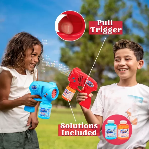 JOYIN 2 Bubble Guns with 2 Bottles Bubble Refill Solution Bubble Machine Gun for Kids Toddlers Bubble Blaster Party Favors Summer Outdoors Activity Wedding Easter Birthday GiftRedblue