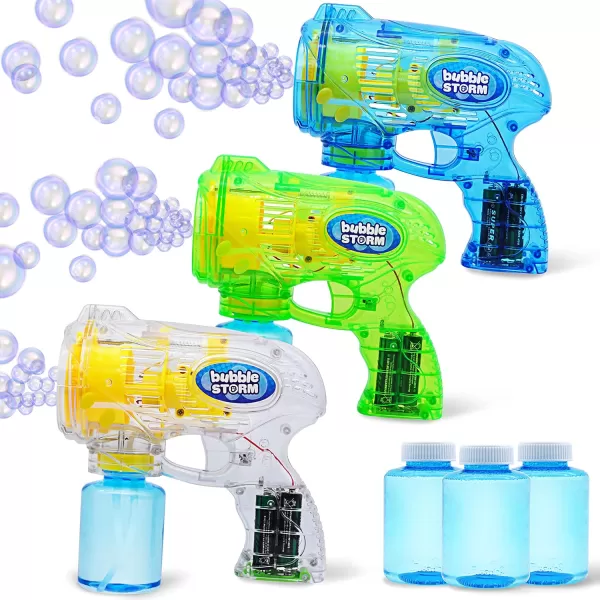 JOYIN 3 Packs Bubble Guns with Rich Bubbles Automatic Bubble Maker Blower Machine with 3 Bubble Solutions for Kids Bubble Party Favors Summer Toy Birthday Outdoor ampamp Indoor Activity EasterTransparent