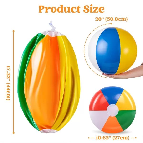 JOYIN 4Pack 20quot Beach Balls  Large Rainbow Beach Ball Inflatable Pool Toys for Party Supplies Decorations Adults Kids Birthday Luau Summer Beach Water Games Beachball Party Favors