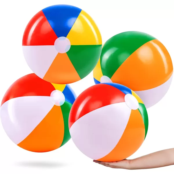 JOYIN 4Pack 20quot Beach Balls  Large Rainbow Beach Ball Inflatable Pool Toys for Party Supplies Decorations Adults Kids Birthday Luau Summer Beach Water Games Beachball Party Favors