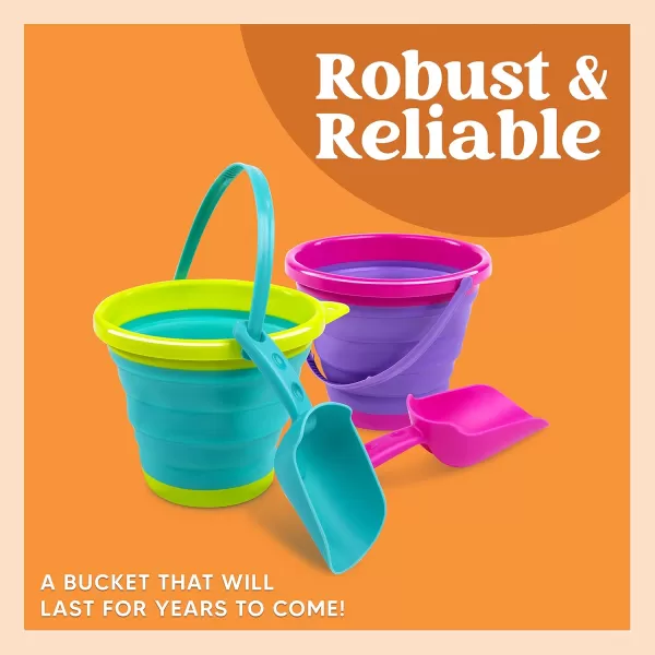 JOYIN Foldable Beach Bucket Set  3 Packs Collapsible Toy Buckets with Shovels and Mesh Backpack for Kids Toddlers Party Camping Gear Travelling Fishing Water Pail PinkPurpleGreenPinkPurpleGreen