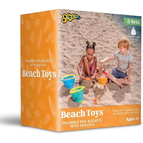 JOYIN Foldable Beach Bucket Set  3 Packs Collapsible Toy Buckets with Shovels and Mesh Backpack for Kids Toddlers Party Camping Gear Travelling Fishing Water Pail PinkPurpleGreenYellowBlueGreen