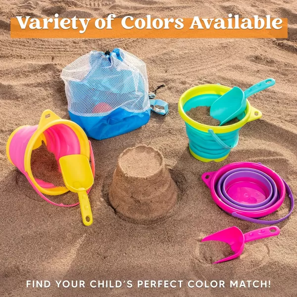 JOYIN Foldable Beach Bucket Set  3 Packs Collapsible Toy Buckets with Shovels and Mesh Backpack for Kids Toddlers Party Camping Gear Travelling Fishing Water Pail PinkPurpleGreenPinkPurpleGreen
