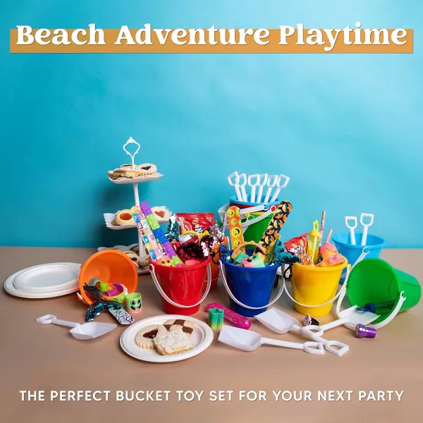 Sloosh 12 Sets Sand Buckets with Shovels for Kids Beach Pails Toys Party Favors Pail Set Plastic Bucket with Handles
